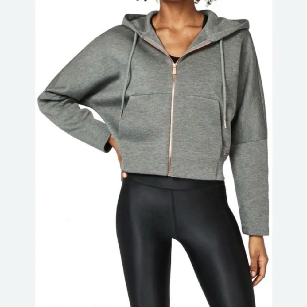 Sweaty Betty London Charcoal Gray Women's Zip Up Cropped Hoodie